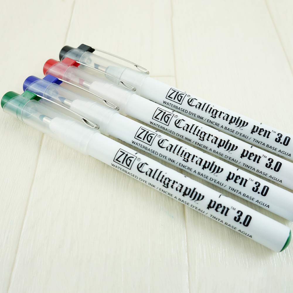 ZIG KURETAKE CALLIGRAPHY PEN [PC-300] 3.0 OBLIQUE Tip Black,Red,Blue,Green 4 Color Set