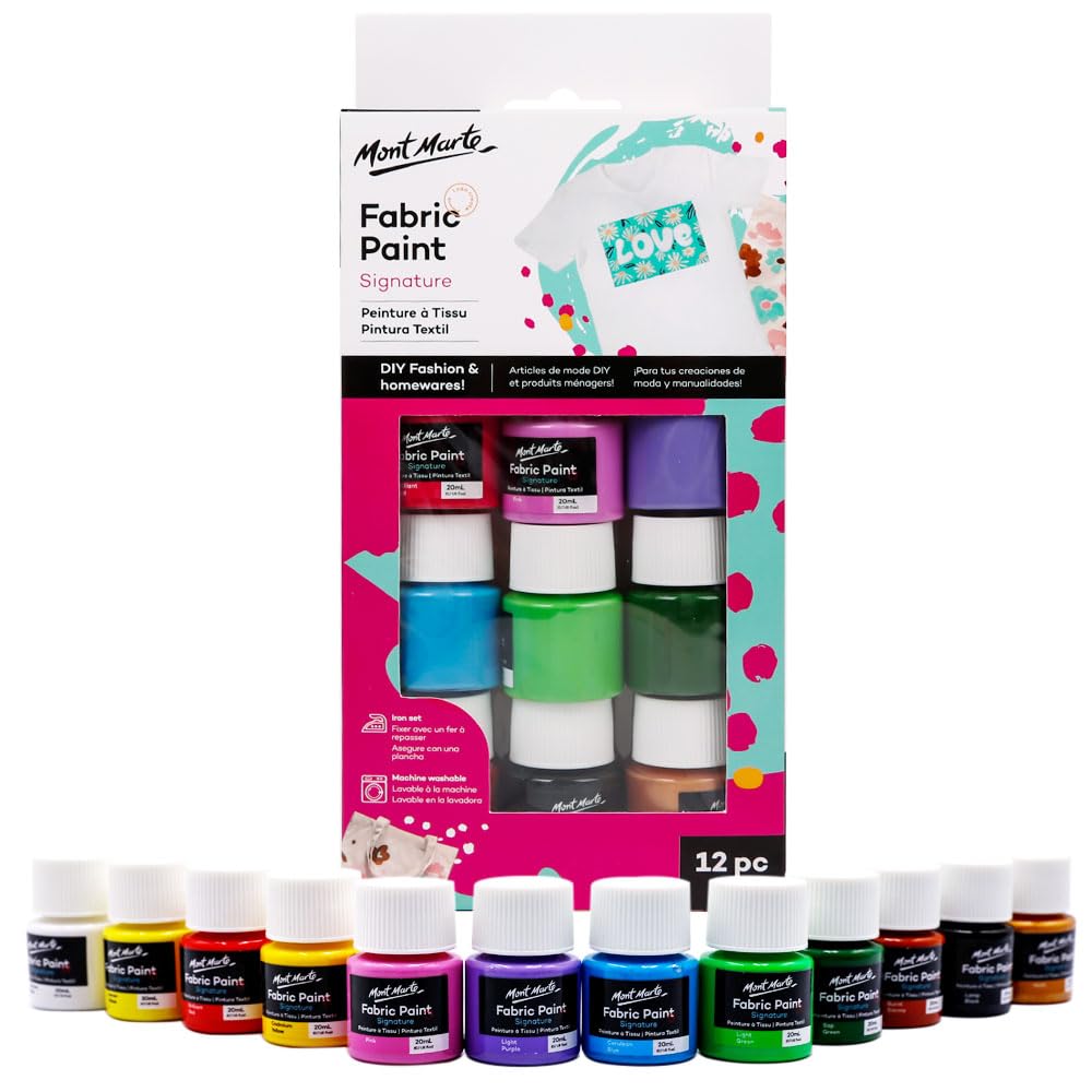 Mont Marte Fabric Paint Set 12Pc X 20Ml, Assorted