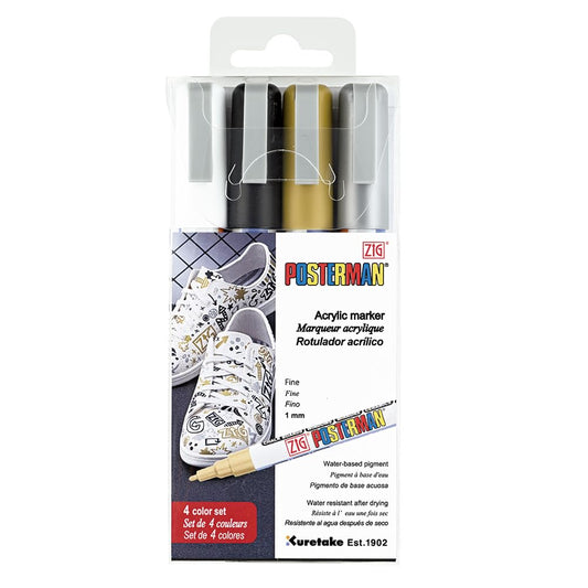 Zig Posterman Waterproof Chalk Marker PMA-20/4VA 4 COLOR SET 1mm Fine Tip Made In Japan