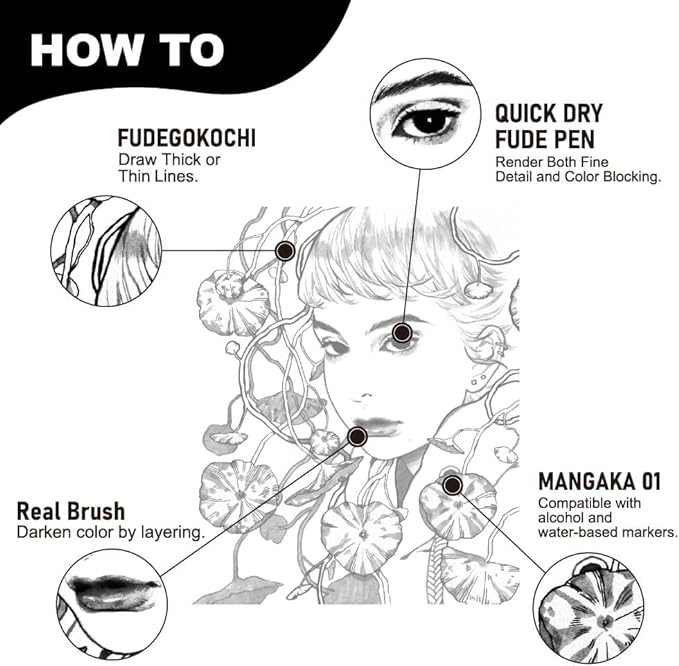 Kuretake ZIG Inktober Special Set, ZIG Illustration Basic Set NO.4 for Manga Drawing, Lettering and Calligraphy, Professional Artist Quality, Made in Japan