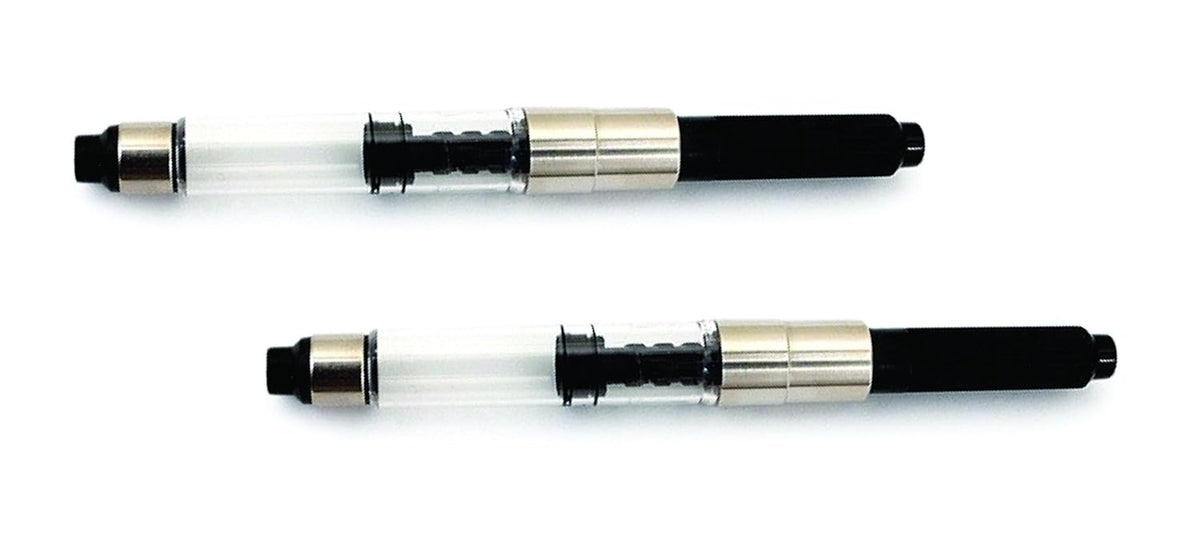 MELLO Universal Fountain Pen Ink Converter | Metal Body | Refillable Piston Converter for Bottled Ink | Pack of 2 | Compatible with Standard Fountain Pens | Transparent Ink Reservoir | Made in Japan