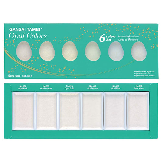 Zig KURETAKE GANSAI TAMBI OPAL COLORS 6 COLORS SET CARTOONIST MENSO BRUSH Medium NATURAL HAIR