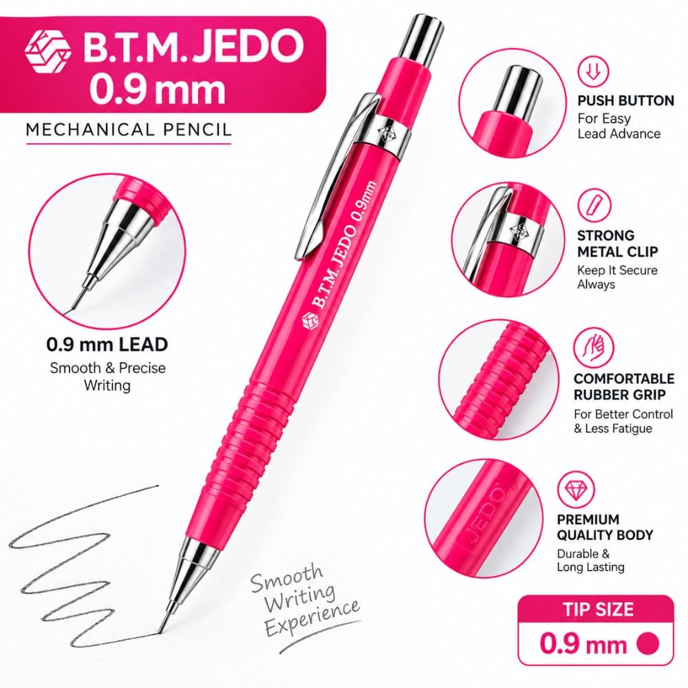 MICRO B.T.M. JEDO Mechanical Pencil 0.7 mm, Gray Colour, Refillable Lead Pencil with Metal Clip and Comfortable Grip, Made in Korea
