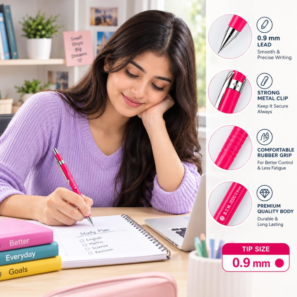 MICRO B.T.M. JEDO Mechanical Pencil 0.7 mm, Gray Colour, Refillable Lead Pencil with Metal Clip and Comfortable Grip, Made in Korea