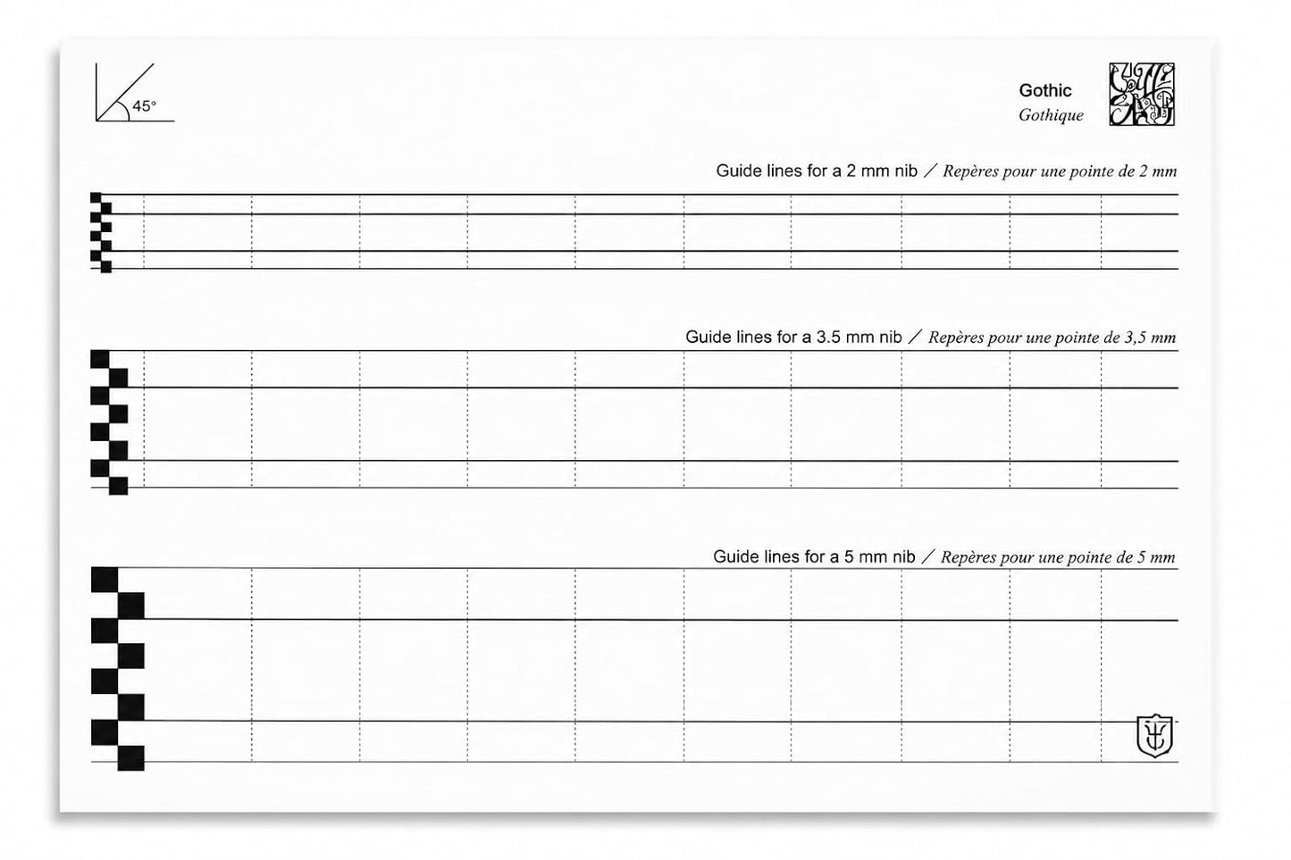 ZIG Calligraphy Practice Paper Pad 80 Sheets | Smooth Practice Paper with Guide Sheets for Italic Gothic and Uncial Fonts | for 2mm 3.5mm and 5mm Nibs | Made in Japan