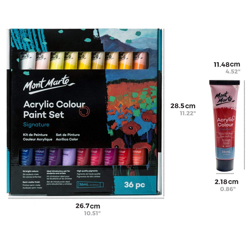 Mont Marte Acrylic Paint Set 36 Colors, 36ml, Multicolour