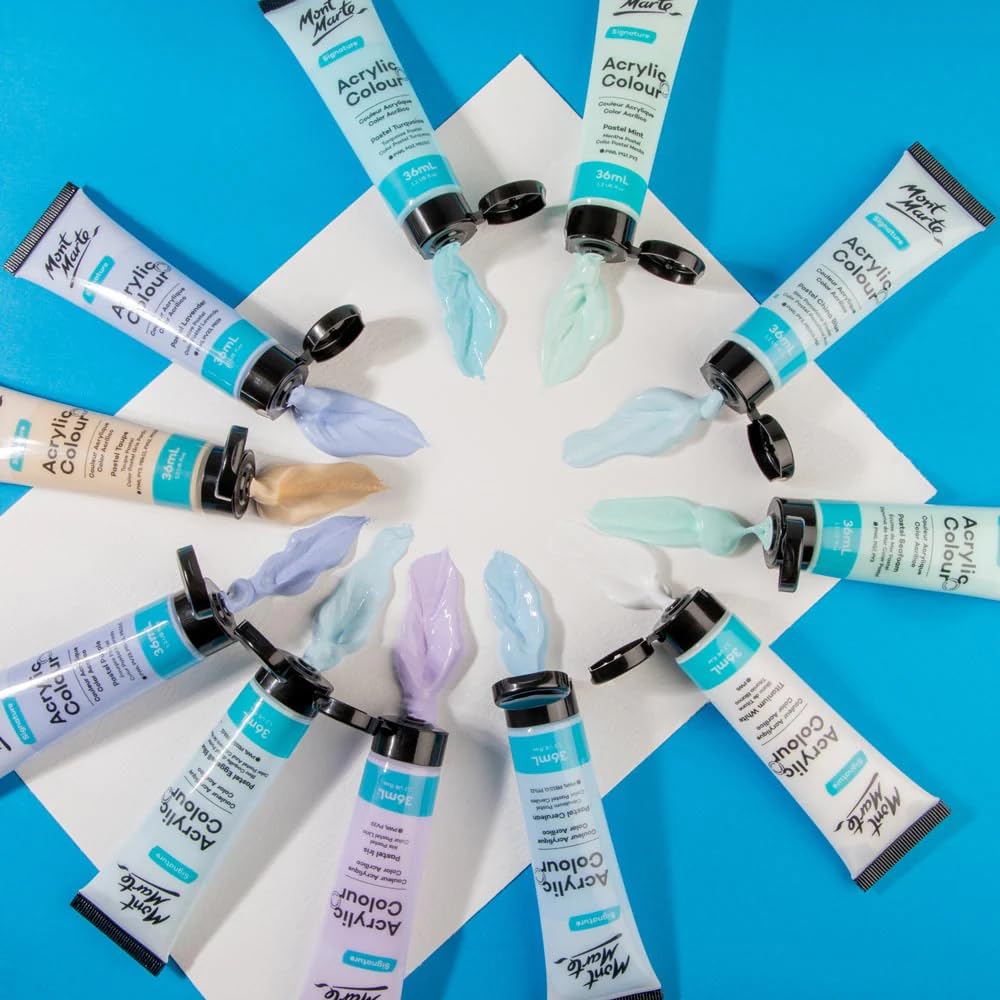 Mont Marte Acrylic Colour Pastel Paint Set Signature 36Pc X 36Ml (1.2 US Fl.Oz), Assorted