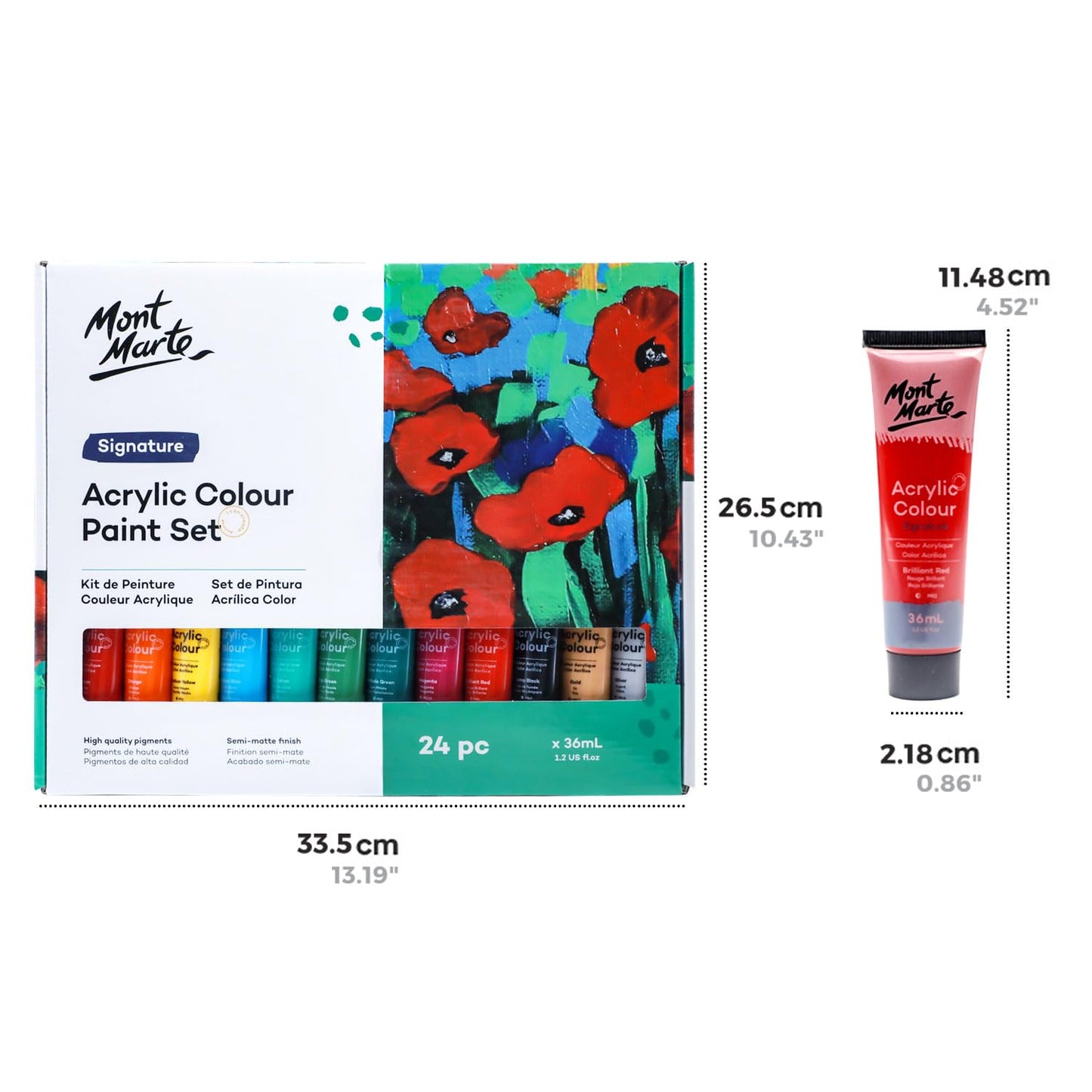 Mont Marte Acrylic Paint Set 24 Colours 36ml 2 PACK, Perfect for Canvas, Wood, Fabric, Leather, Cardboard, Paper, MDF and Crafts