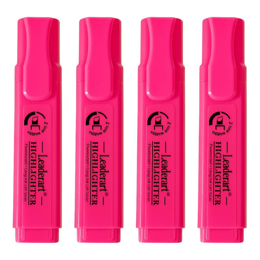 Leaderart Classic Highlighters ELITE – Pink Color Set of 10 Pcs for Students, Office Work, Journaling & Note-Taking, Ultra-Soft Chisel Tip, Made in Malaysia