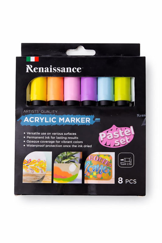 Renaissance Acrylic Marker Set – 8 Pastel Colours | Artist-Quality Opaque Paint Markers with Medium Nib | Waterproof, Permanent Acrylic Ink for Art, DIY, Craft, Rock Painting & Mixed Media