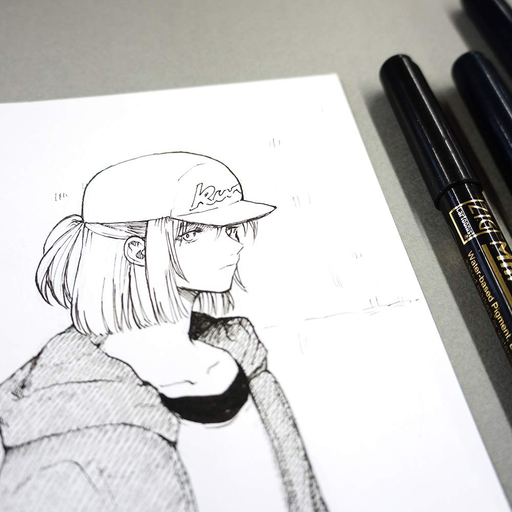 Zig Kuretake CARTOONIST MANGAKA Black 5 set, 005,01,03,05,& fine brush pen for art, illustration, lettering, graphic designers, urban artists, paper crafters, AP-Certificated, Made in Japan