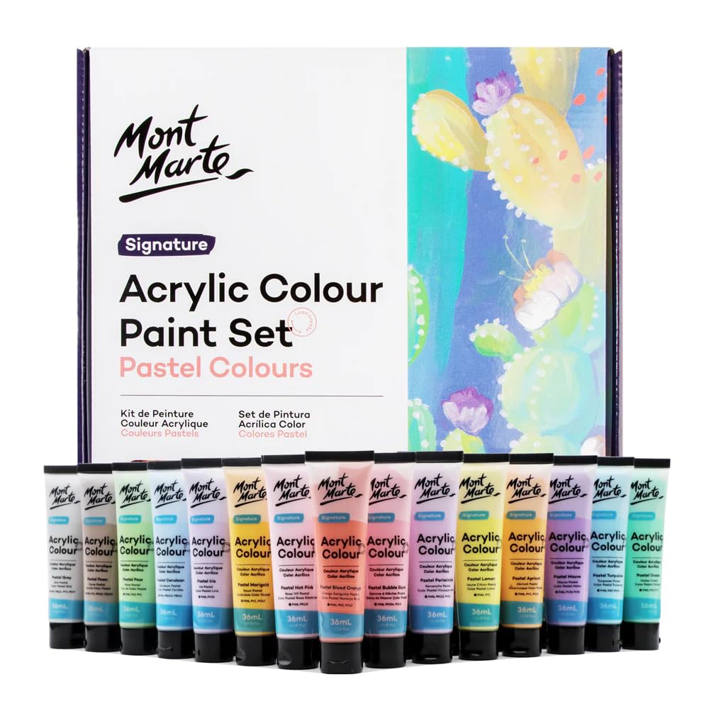 Mont Marte Acrylic Colour Pastel Paint Set Signature 36Pc X 36Ml (1.2 US Fl.Oz), Assorted