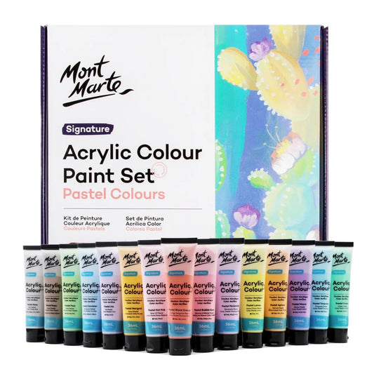 Mont Marte Acrylic Colour Pastel Paint Set Signature 36Pc X 36Ml (1.2 US Fl.Oz), Assorted
