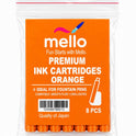 MELLO Universal Standard Fountain Pen Ink Cartridges – Orange Ink | Pack of 8 | Premium Fountain Pen Ink Refill | Smooth Writing Ink Cartridges for Journal, School & Office Use | Standard International Size