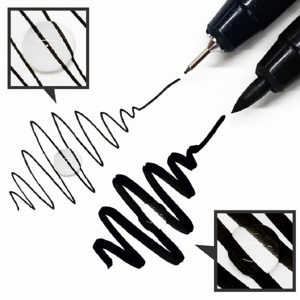 Zig Kuretake CARTOONIST MANGAKA Black 5 set, 005,01,03,05,& fine brush pen for art, illustration, lettering, graphic designers, urban artists, paper crafters, AP-Certificated, Made in Japan