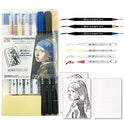 Kuretake ZIG, HISTORIC ART COLLECTION WATERCOLOR W/J.VERMEER ZIG SPECIAL SET with 7 watercolor brush pens, pre-printed sheet, papers for beginners, students