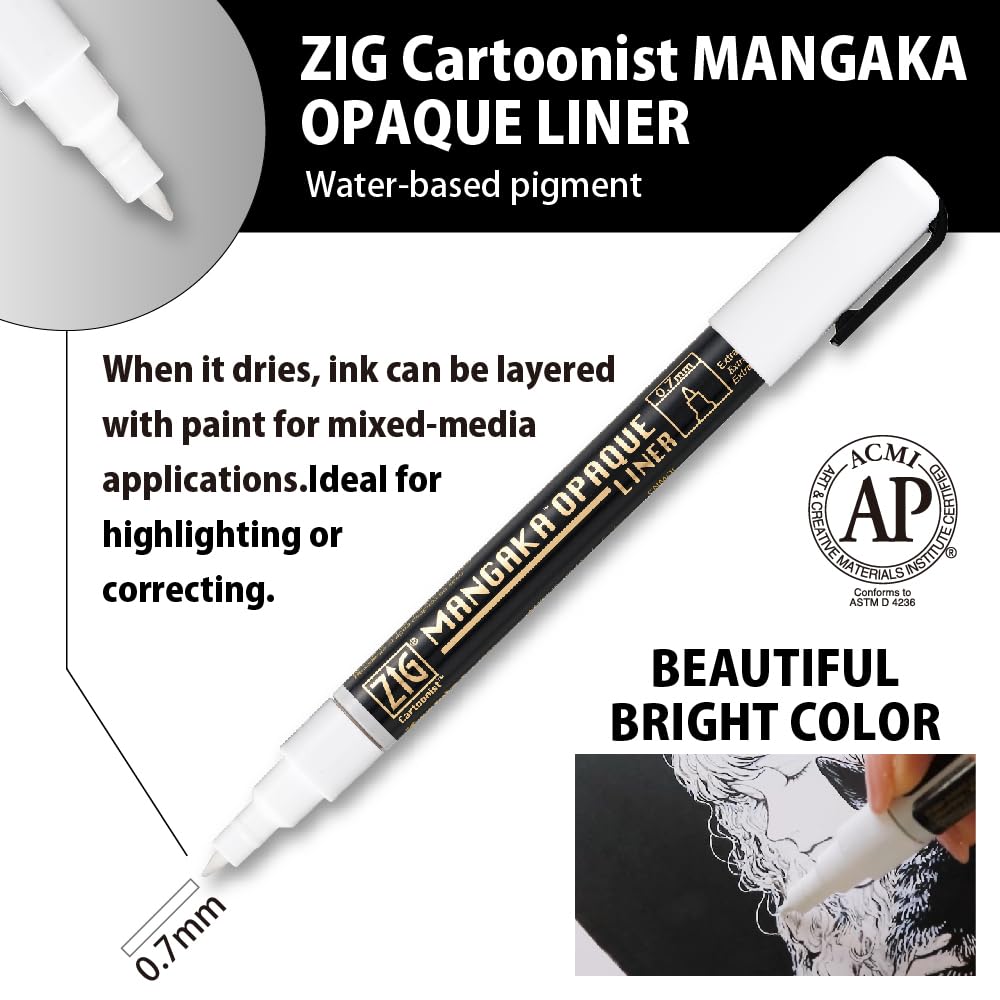 ZIG KURETAKE INKTOBER Special set, WHITE PEN 3 pcs SET, for Manga Drawing, Lettering and Calligraphy Made in Japan