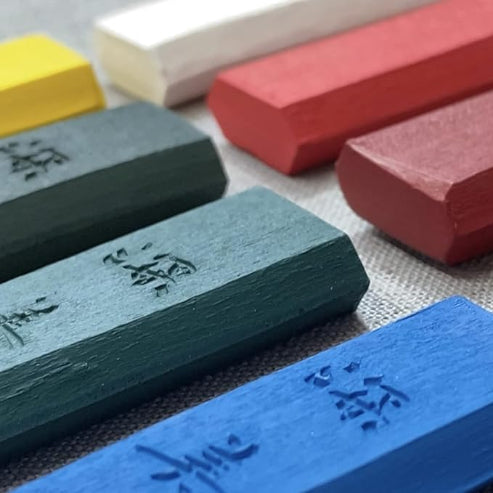 ZIG SAIBOKU SHIMBI 12 Colors and 2 Black Sumi Ink Stick Set, Traditional Calligraphy and Painting, Professional Quality, for Lettering, Drawing, Signature AP-Certified, Made in Japan