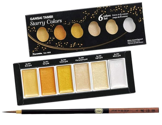 ZIG KURETAKE GANSAI TAMBI STARRY COLORS 6 COLORS SET CARTOONIST MENSO BRUSH Medium NATURAL HAIR