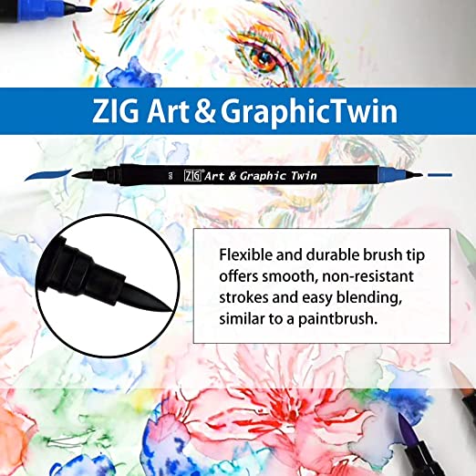 Kuretake ZIG, HISTORIC ART COLLECTION WATERCOLOR W/J.VERMEER ZIG SPECIAL SET with 7 watercolor brush pens, pre-printed sheet, papers for beginners, students