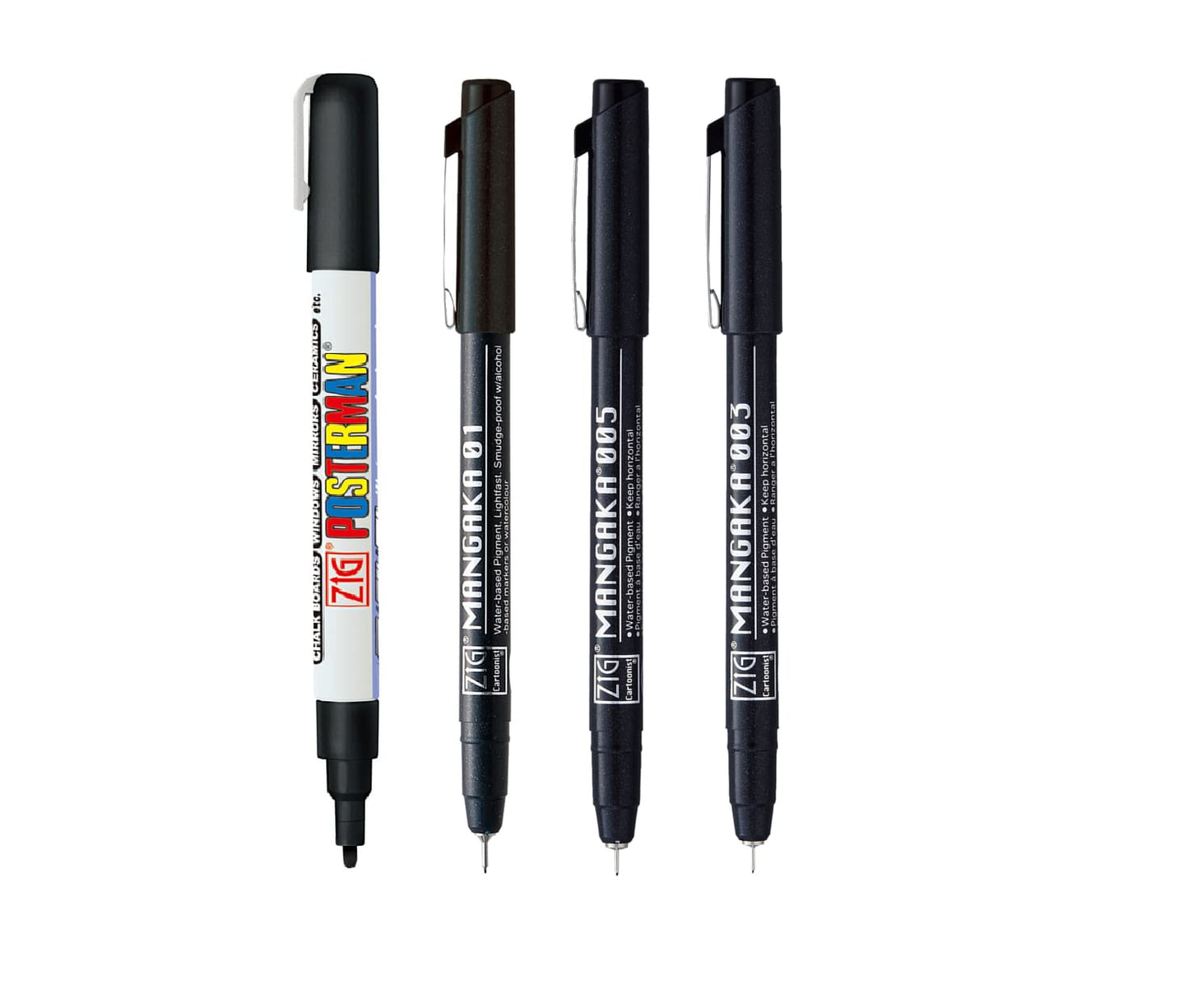 Zig Special Set Posterman Black & Mangaka Fineliner 003,005,01 Pen for Mandala Sketching Outlining Doodling Calligraphy Journaling Use on Planners Hand-Lettering Card Making especially on Cards.
