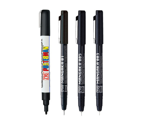 Zig Special Set Posterman Black & Mangaka Fineliner 003,005,01 Pen for Mandala Sketching Outlining Doodling Calligraphy Journaling Use on Planners Hand-Lettering Card Making especially on Cards.