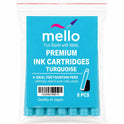 MELLO Universal Standard Fountain Pen Ink Cartridges– Turquoise Blue Ink | Pack of 8 | Fountain Pen Ink Refill | Smooth Writing Ink Cartridges for Journal, School & Office Use | Standard International Size