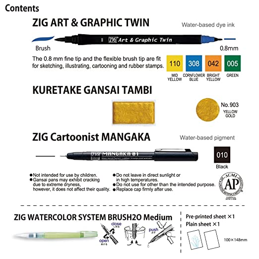 Kuretake ZIG HISTORIC ART WATERCOLOR 6 Colors ZIG SPECIAL SET, Illustration, Fine Art, Drawing, Lettering, AP-Certified, Flexible Brush Tip, Made in Japan (WET ON WET)