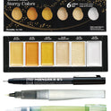 ZIG Special Illustration Set GANSAI TAMBI Starry 6colors Micron Pen 05,BRUSH2O Medium & Wink of Stella Brush Glitter for Manga Drawing Lettering & Calligraphy Professional Artist Quality Made in Japan.