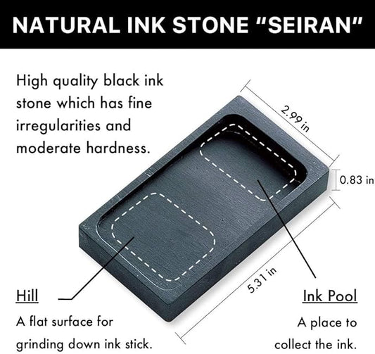 Kuretake Natural Ink Stone SEIRAN for Calligraphy Ink Stick, Palette, Indian Ink, Lettering Art, Japanese Traditional Calligraphy and Painting, Professional Quality