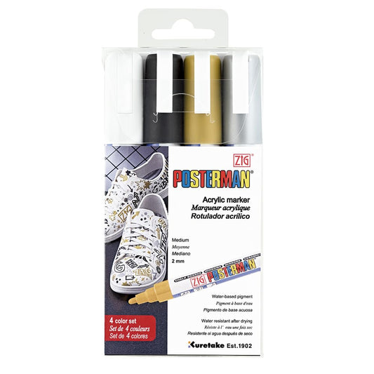 Zig Posterman Waterproof Chalk Marker PMA-30/4VA 4 COLOR SET 2mm Medium Tip Made In Japan