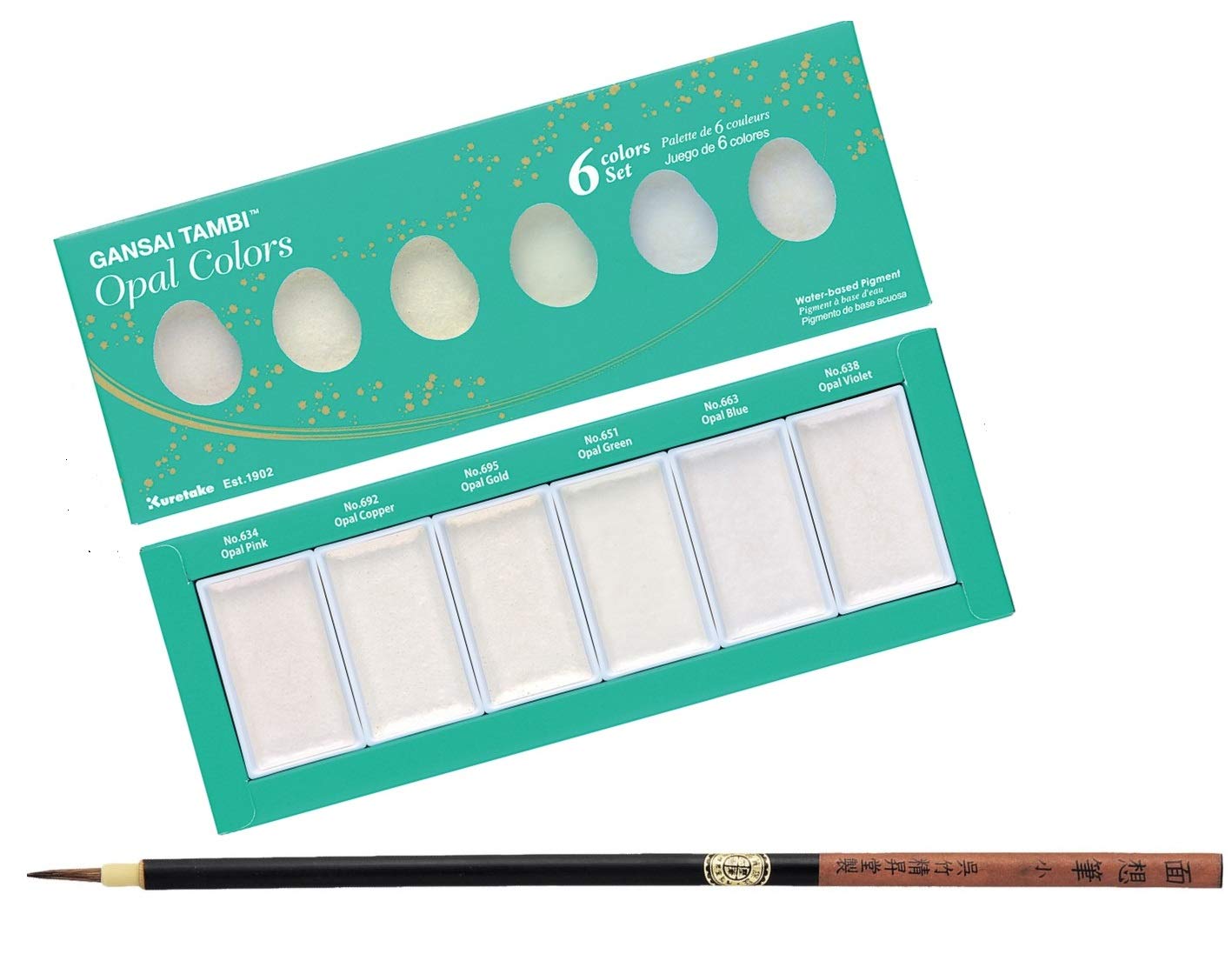 ZIG KURETAKE GANSAI TAMBI ”OPAL COLORS” 6 COLORS SET WITH ZIG CARTOONIST MENSO BRUSH SMALL