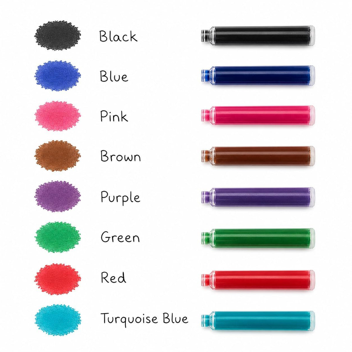 MELLO Universal Standard Fountain Pen Ink Cartridges– Turquoise Blue Ink | Pack of 8 | Fountain Pen Ink Refill | Smooth Writing Ink Cartridges for Journal, School & Office Use | Standard International Size