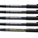 Zig Kuretake CARTOONIST MANGAKA Black 5 set, 005,01,03,05,& fine brush pen for art, illustration, lettering, graphic designers, urban artists, paper crafters, AP-Certificated, Made in Japan