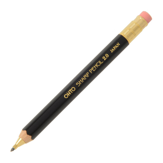 OHTO Mechanical Pencil Wood Sharp with Eraser 2.0, 2.0mm, (APS-680E) Made in Japan (Black)