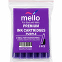 MELLO Universal Standard Fountain Pen Ink Cartridges – Purple Ink | Pack of 8 | Fountain Pen Ink Refill | Smooth Writing Ink Cartridges for Journal, School & Office Use | Standard International Size