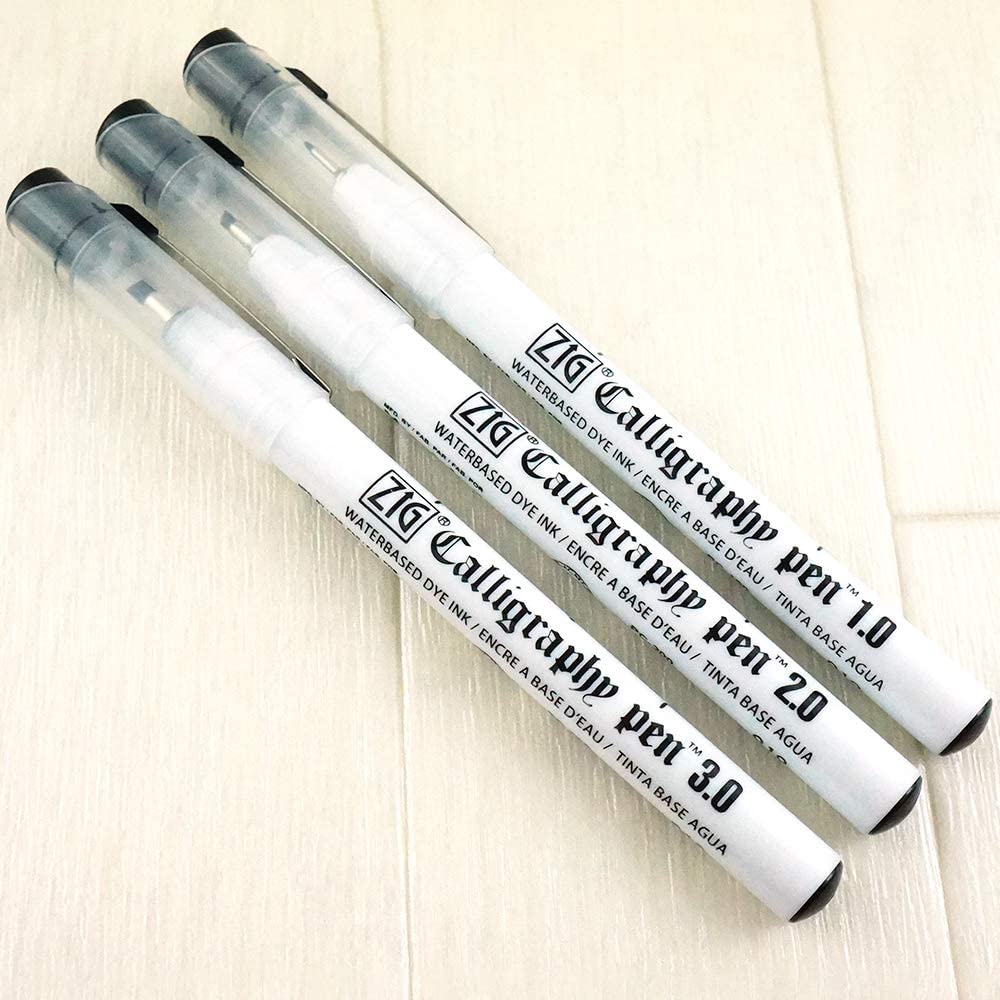 Zig CALLIGRAPHY PEN OBLIQUE Tip BLACK 3 Set, 1mm, 2mm, 3mm, For Italic and Gothic Calligraphy Beginners, AP-Certified, Odourless, Xylene Free, Professional quality, Made in Japan Kuretake.