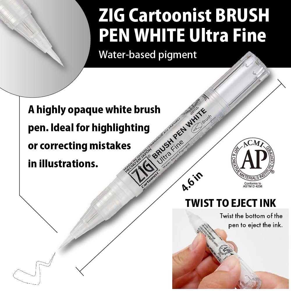 ZIG KURETAKE INKTOBER Special set, WHITE PEN 3 pcs SET, for Manga Drawing, Lettering and Calligraphy Made in Japan