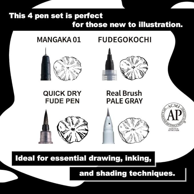 Kuretake ZIG Inktober Special Set, ZIG Illustration Basic Set NO.4 for Manga Drawing, Lettering and Calligraphy, Professional Artist Quality, Made in Japan
