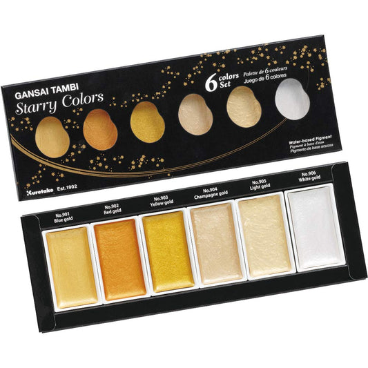 ZIG KURETAKE GANSAI TAMBI STARRY COLORS 6 COLORS SET CARTOONIST MENSO BRUSH Medium NATURAL HAIR
