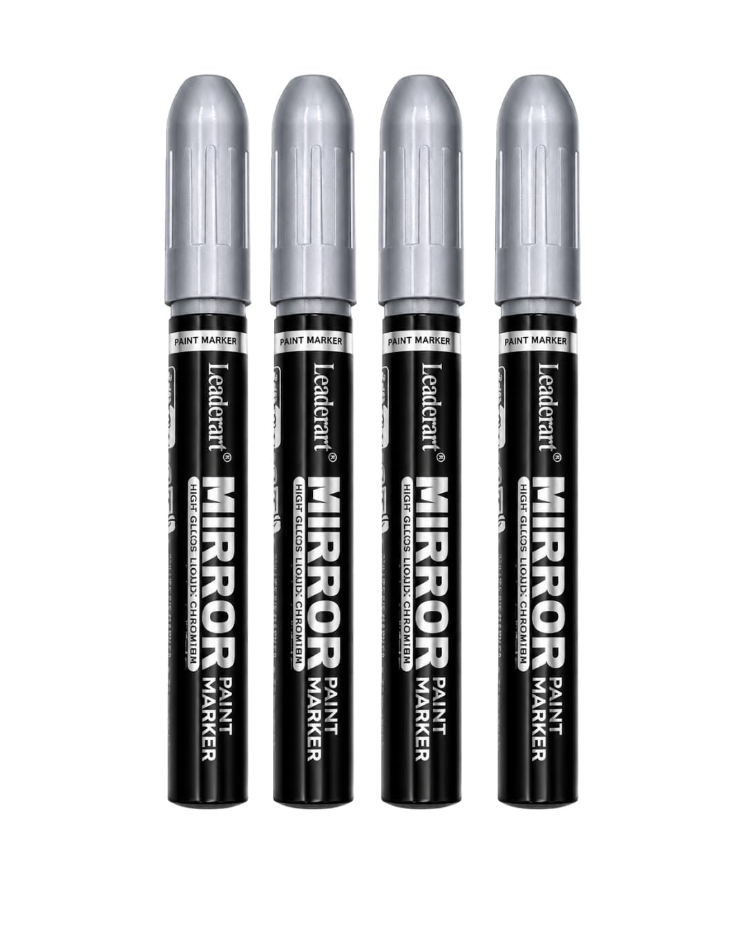 Mirror Paint Marker Silver | Pack of 4 | 4.5mm Bullet Tip | High Gloss Liquid Chrome Metallic Paint Marker | Waterproof for Metal, Glass, Ceramic, Plastic & DIY Crafts .Made in Malaysia
