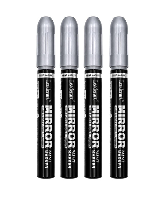 Mirror Paint Marker Silver | Pack of 4 | 4.5mm Bullet Tip | High Gloss Liquid Chrome Metallic Paint Marker | Waterproof for Metal, Glass, Ceramic, Plastic & DIY Crafts .Made in Malaysia