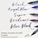 Zig Letter Pen COCOIRO, Fog Gray Body with Black Ink Refill Set, Flexible Extra Fine Brush Tip, Refillable marking Pen for Calligraphy, Hand Lettering, Made in Japan
