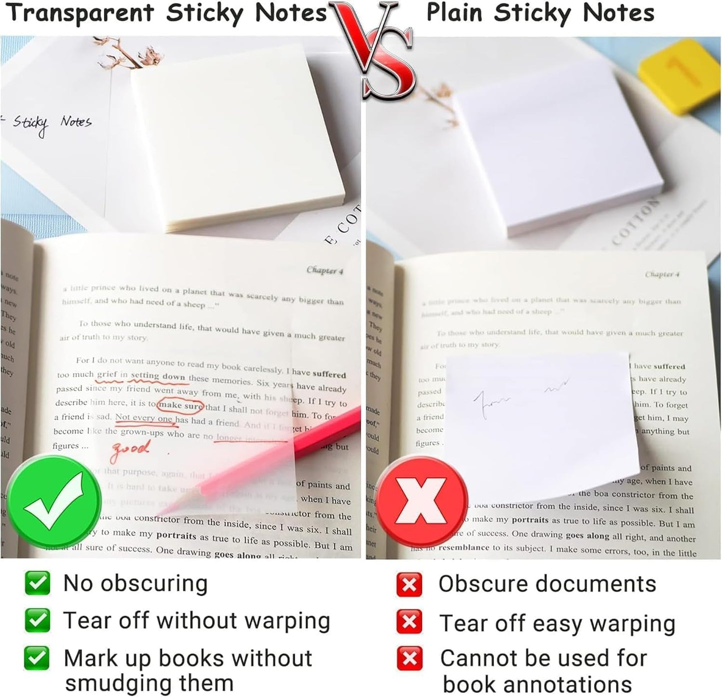 Elephant Transparent Sticky Notes | Translucent Sheets for Office, Study & Documents | Removable & Repositionable | 50 Sheets Pack of 2 | Made in Thailand