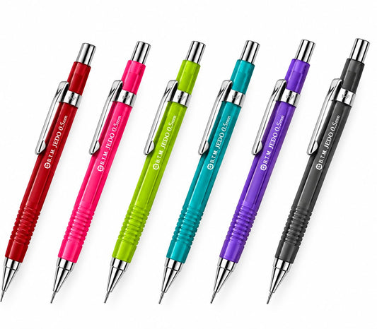 MICRO B.T.M. JEDO 0.5 mm Mechanical Pencils, Pack of 6, Assorted Colours, Refillable Lead Pencils for School, Office, Note-Taking and Drawing, Made in Korea