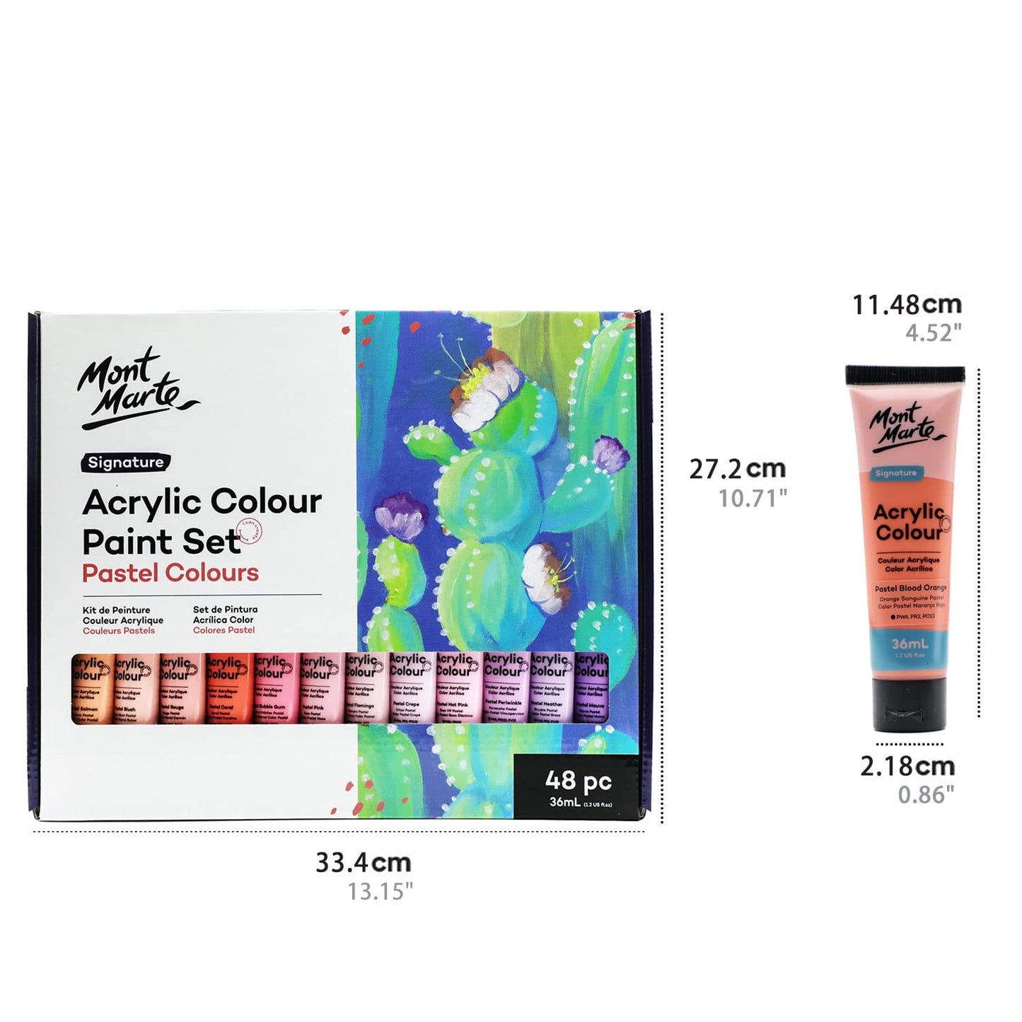 Mont Marte Acrylic Colour Pastel Paint Set Signature 48Pc X 36Ml - Multicolor