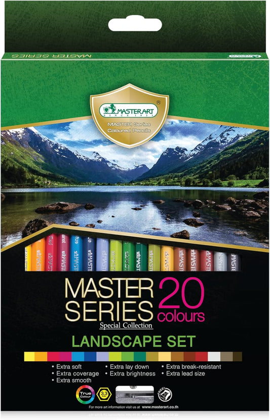 MASTERART Landscale Set Colored Pencils – 20 Soft Core Ocean-Inspired Shades for Adult Coloring Books, Sketching, Doodling & Drawing | Non-Toxic & Safe for Kids & Artists.