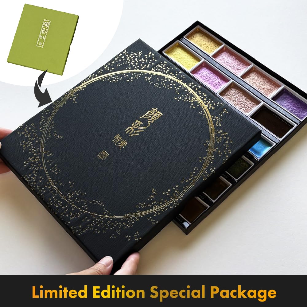 Zig Kuretake Gansai Tambi Iridescent Metallic Watercolor Paint Set – 24 Shimmer Colors | Professional Grade, Large Pans, Water-Based Pigment for Illustration, Calligraphy & Art | Made in Japan