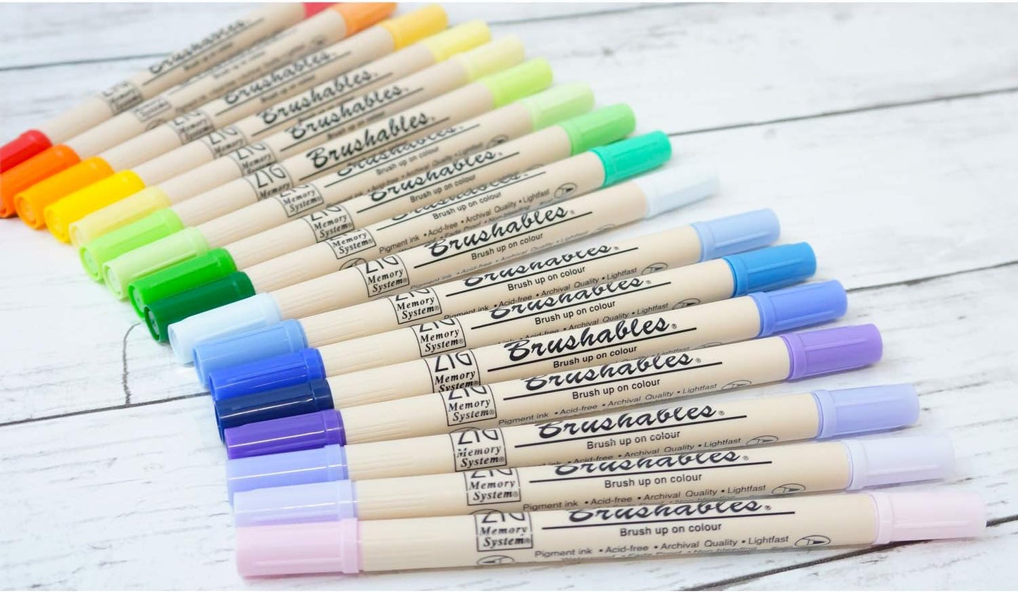 Zig BRUSHABLES 24 COLOURS set,MS-7700/24V CALLIGRAPHY MARKER PEN, Twin brush tips,Waterproof when dry, No mess,Photo-Safe,Acid Free,Lightfast,Odourless,Xylene Freeing,Archival Quality,Made in Japan