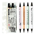 Kuretake ZIG Twin Marker BLACK 4 Assortment set for Hand Lettering, Calligraphy Art, Illustration, Journaling, Cartooning, AP- Certificated, Made in Japan ( Zig Kuretake Special Set )